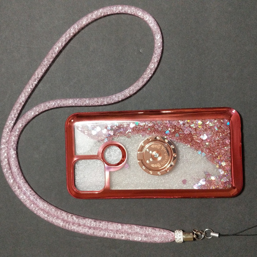 Google Pixel 5 5g Rose Gold Clear Cover Strap Moving Holographic Sparkle…